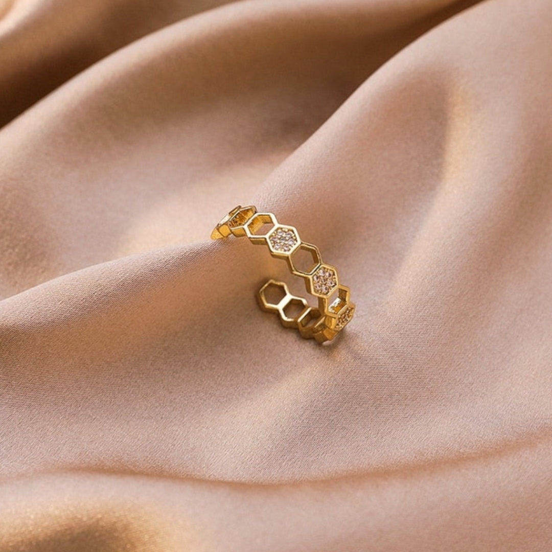 Adjustable Gold Honeycomb Ring