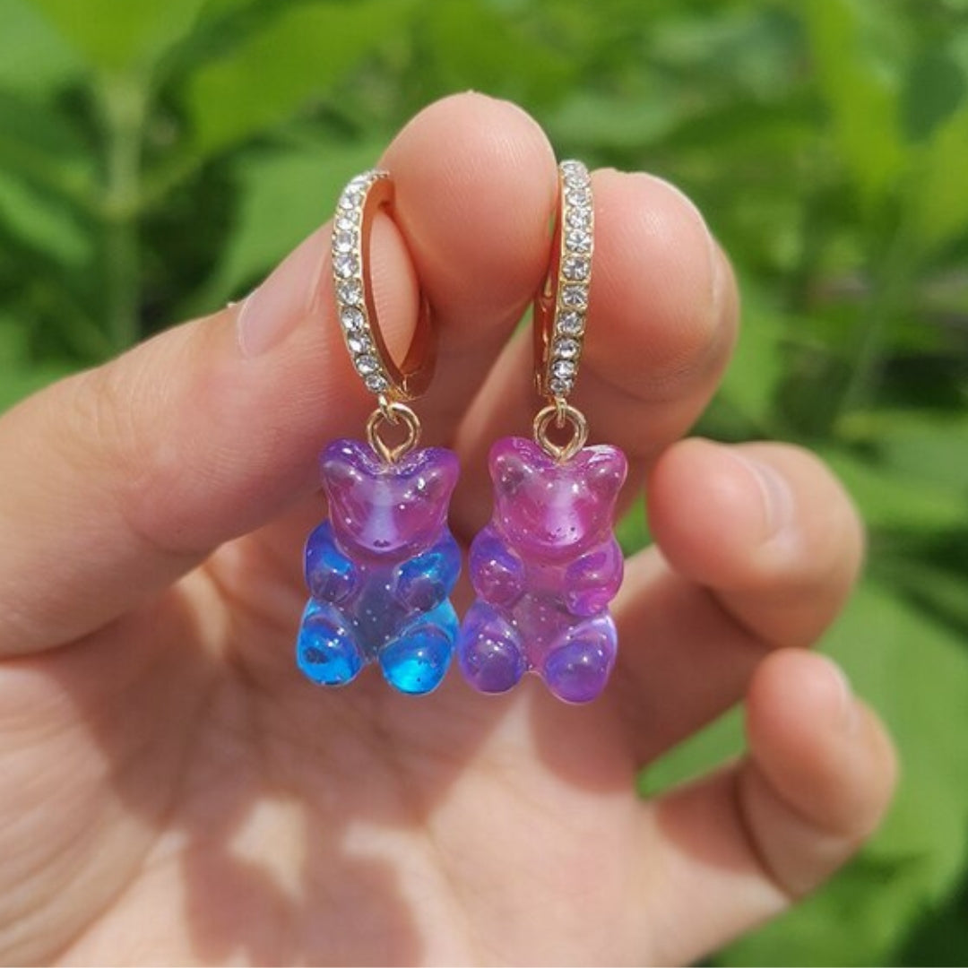 Gummy Bear Earrings with Zirconia in Gold