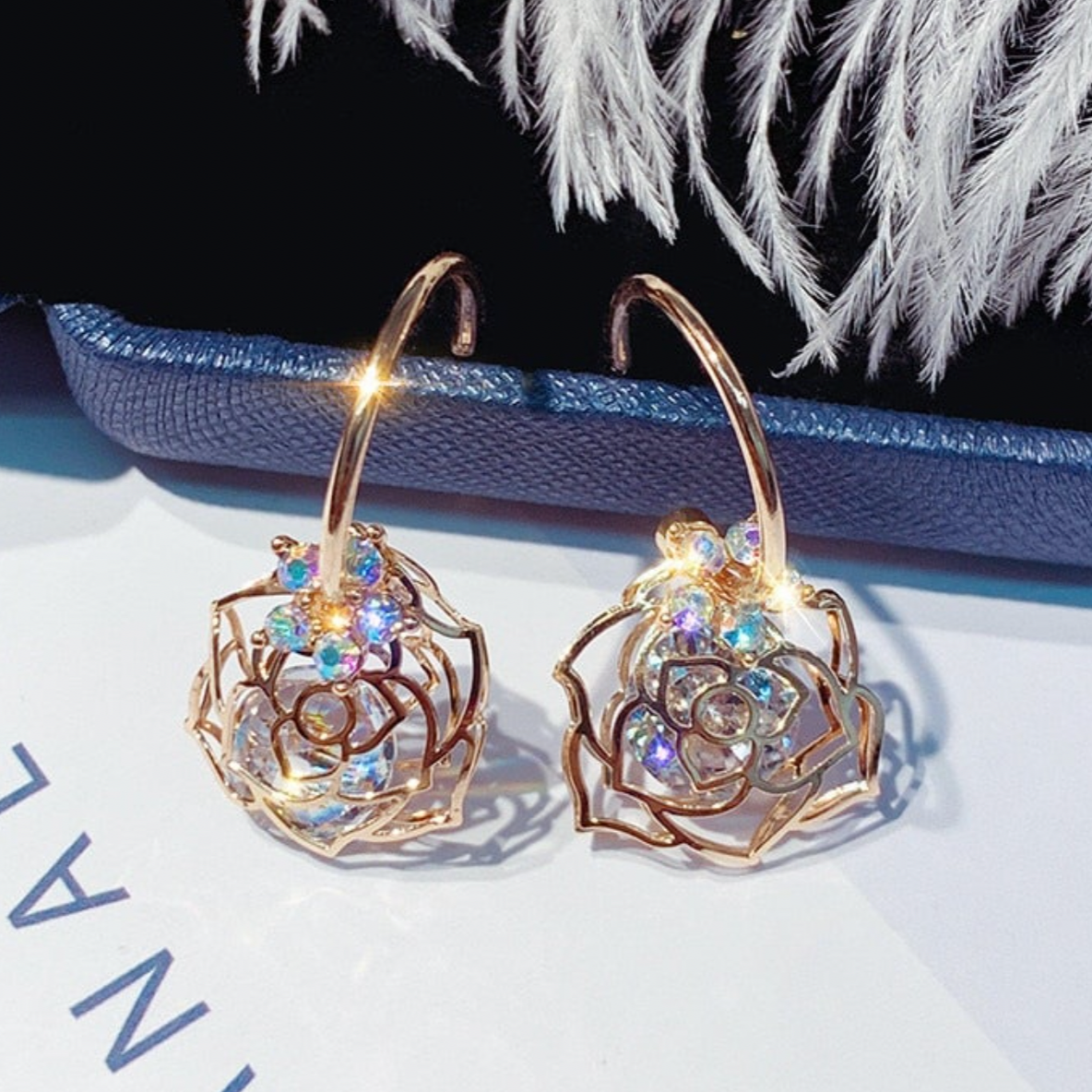 Shiny Floral Ball Earrings in Gold