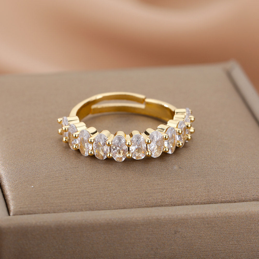 Adjustable White Zirconia Ring in Gold