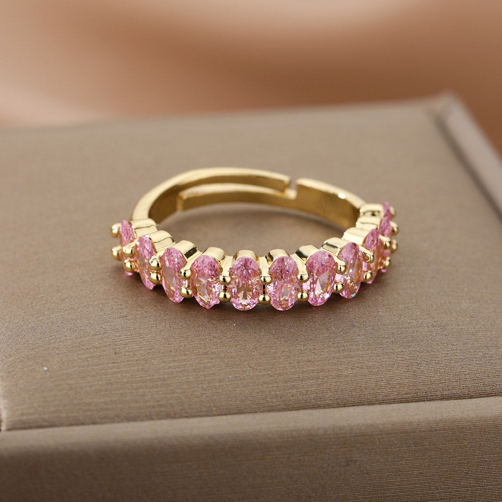 Adjustable Pink Zirconia Ring in Gold