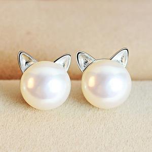 Earrings Kittens with Cultured Pearls and Silver