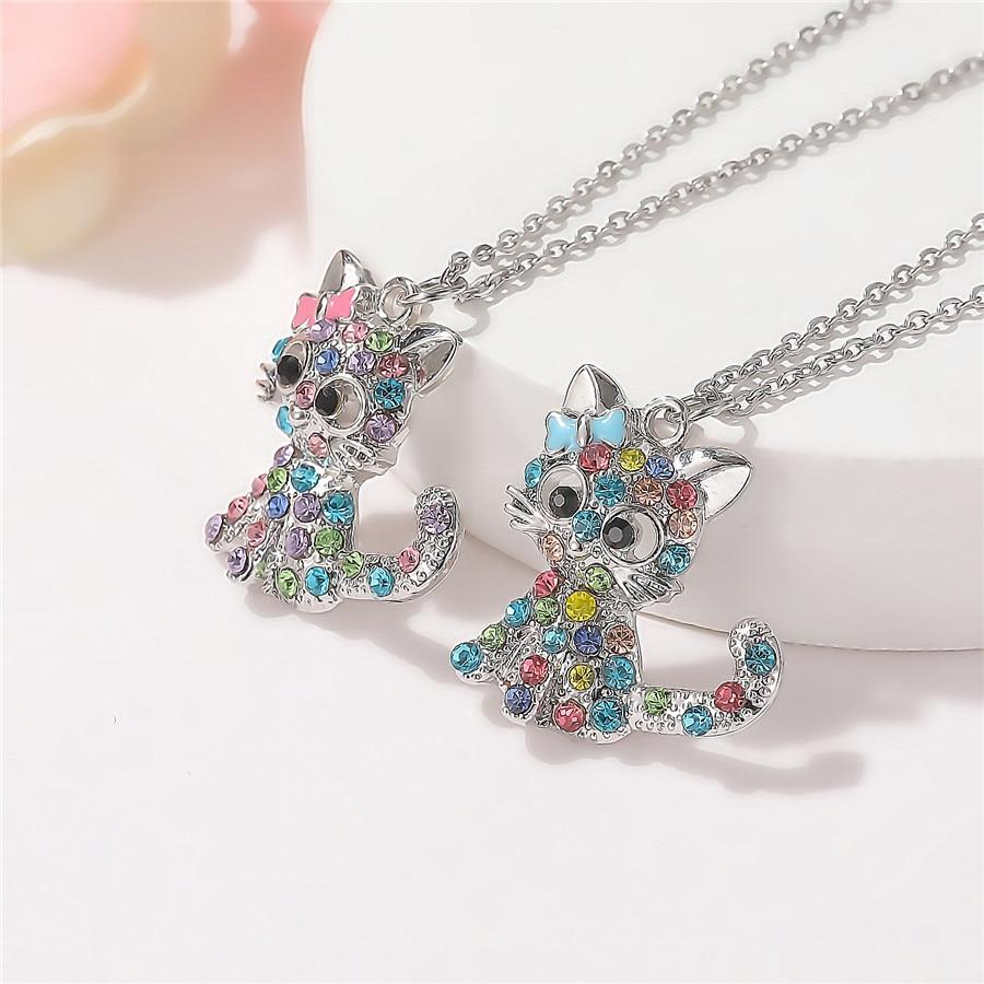 Silver Baby Kittens and Coloured Zirconia Necklace