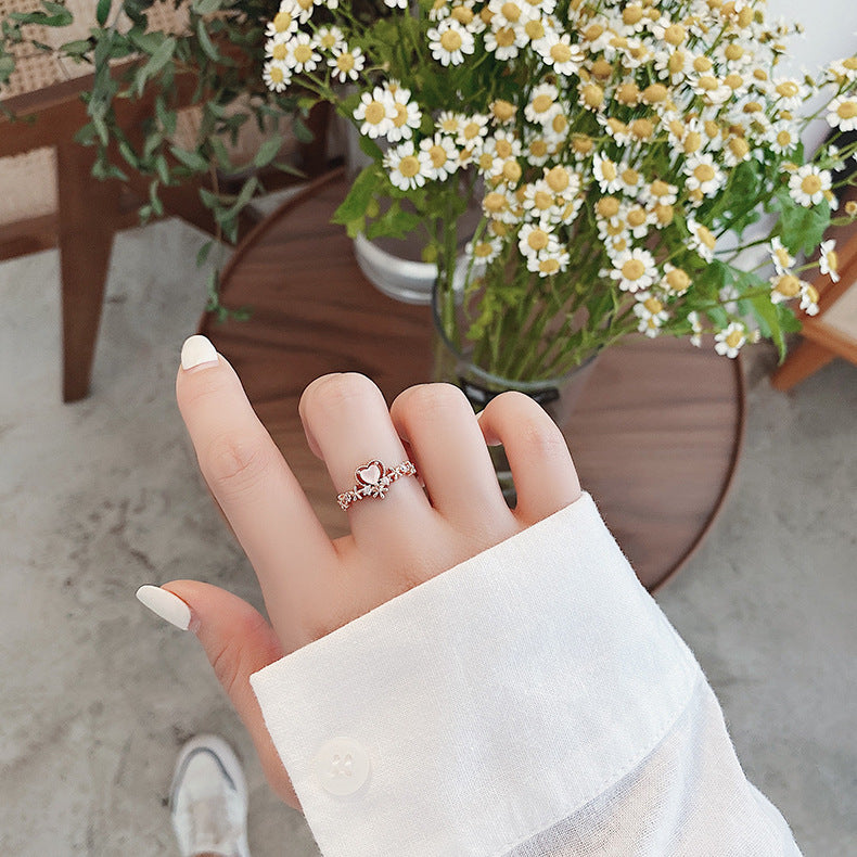 Pink Heart with Zirconia Adjustable Ring in Gold