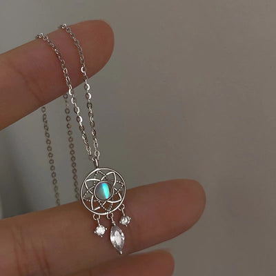 Silver Moon Crystal Dreamcatcher Necklace