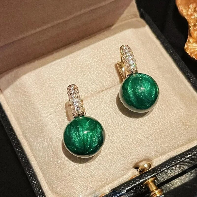 Green Pearls with Zirconia Earrings in Gold