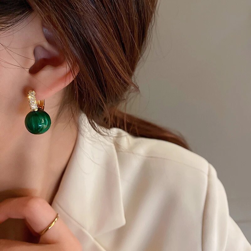 Green Pearls with Zirconia Earrings in Gold