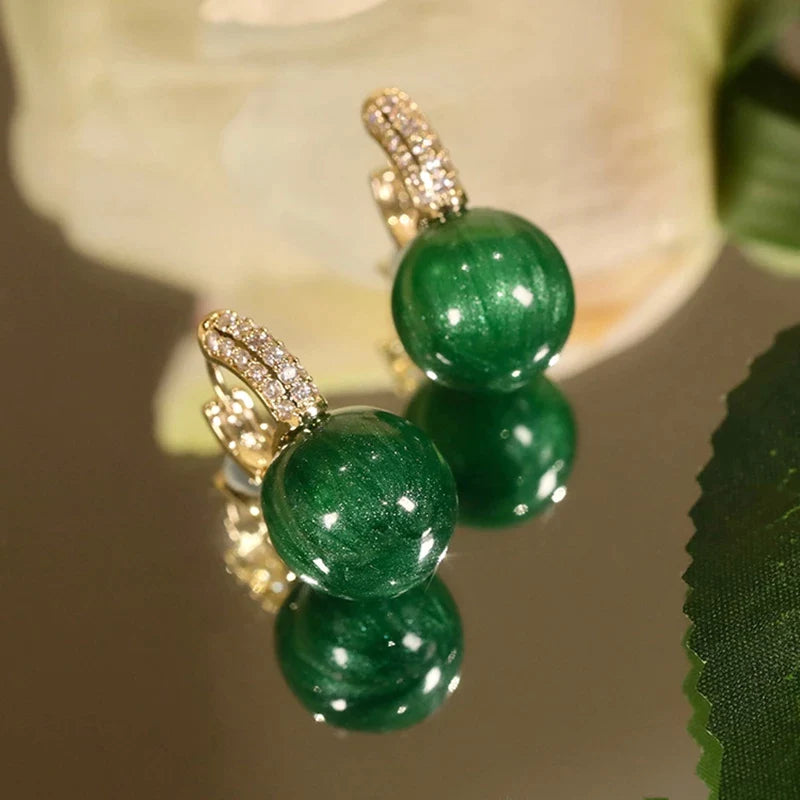 Green Pearls with Zirconia Earrings in Gold