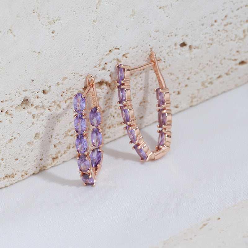 Oval Purple Zircon Earrings