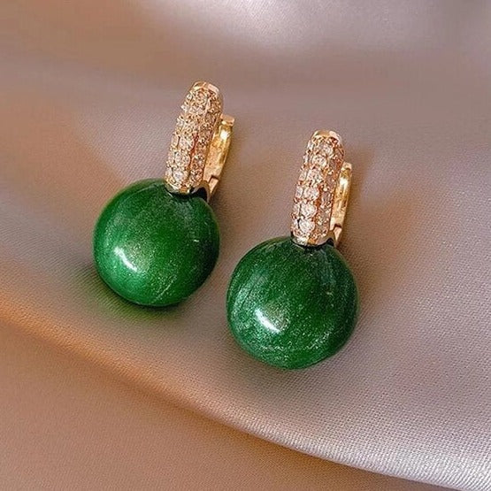 Green Pearls with Zirconia Earrings in Gold