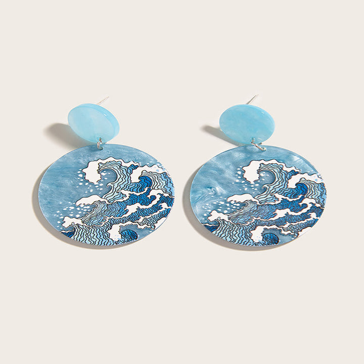 Round Earrings with Oceanic Plate in Silver