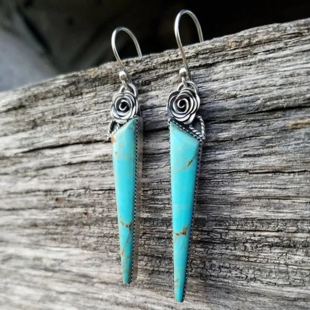 Vintage Pointed Turquoise Stone Earrings