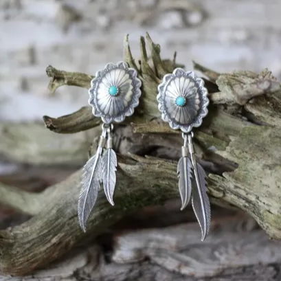 Vintage Feather Turquoise Earrings