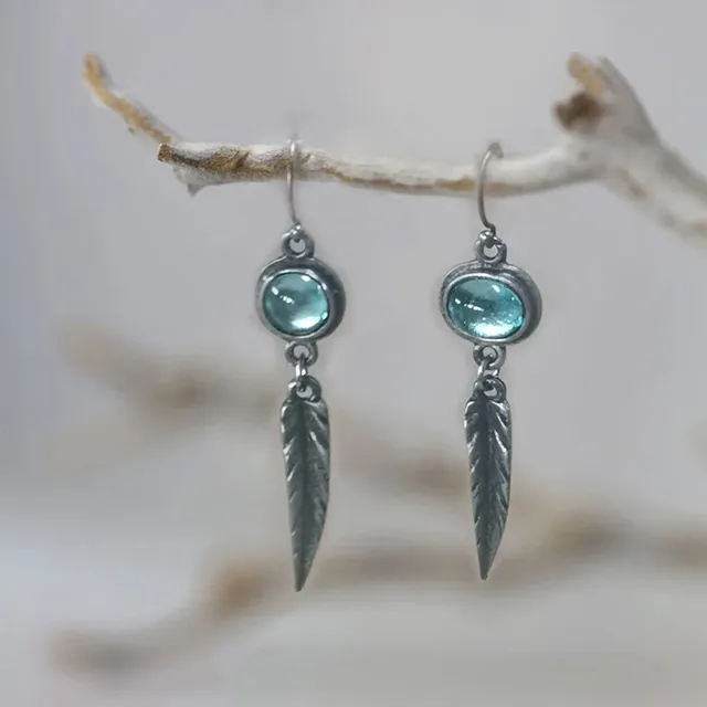 Vintage Blue Crystal Feather Earrings