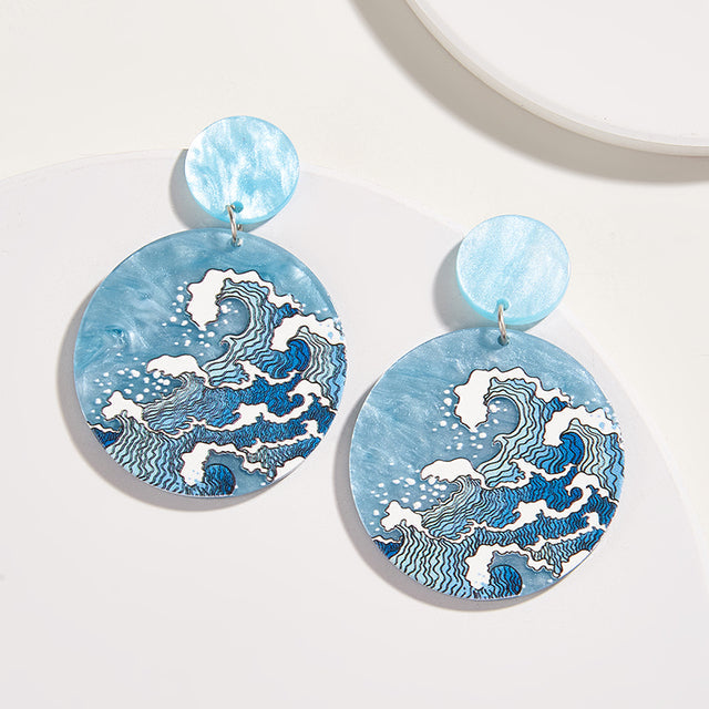 Round Earrings with Oceanic Plate in Silver