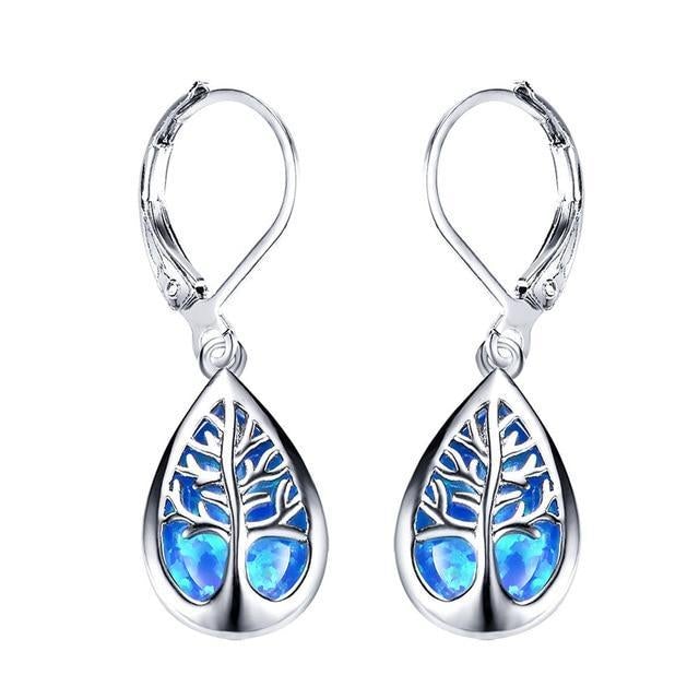 Tree of Life Earrings in Opal and Silver